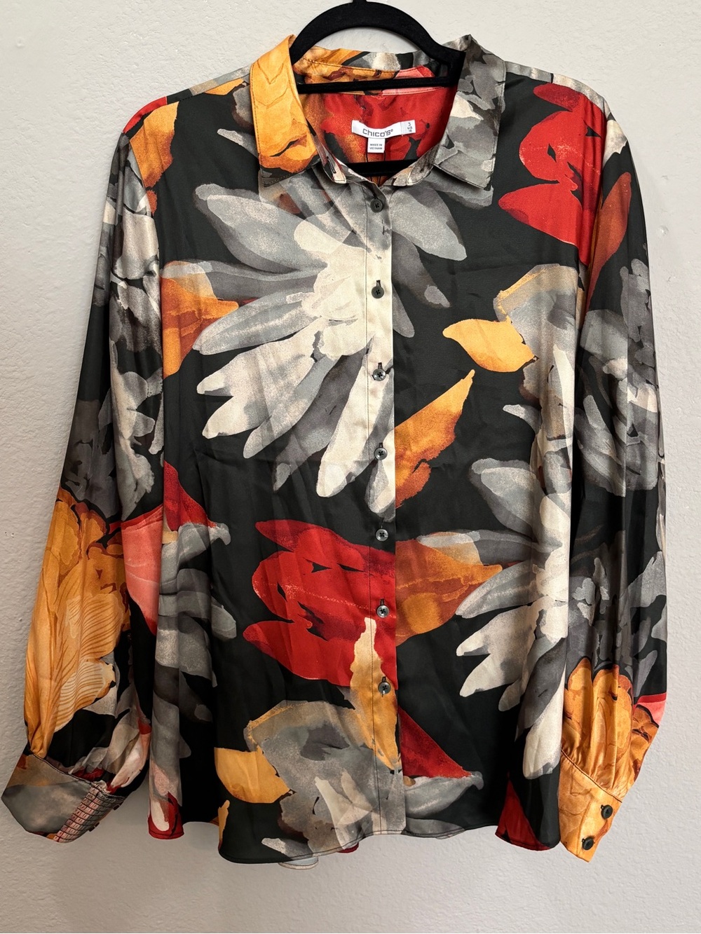 Chico’s Fall Garden Floral Button-Down Blouse Size 3 (US 16) NWT